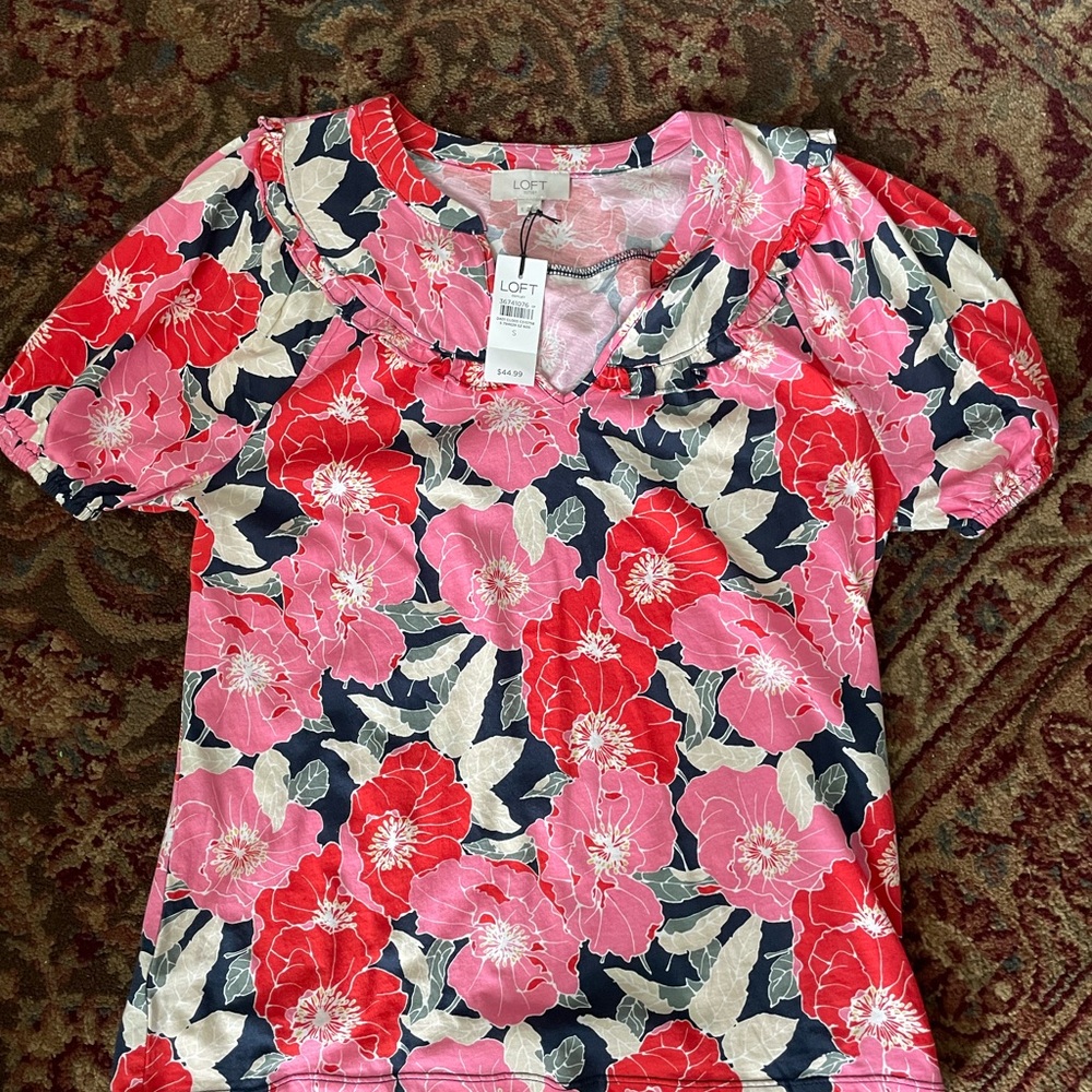 LOFT Women's Floral Top - Pink and Red